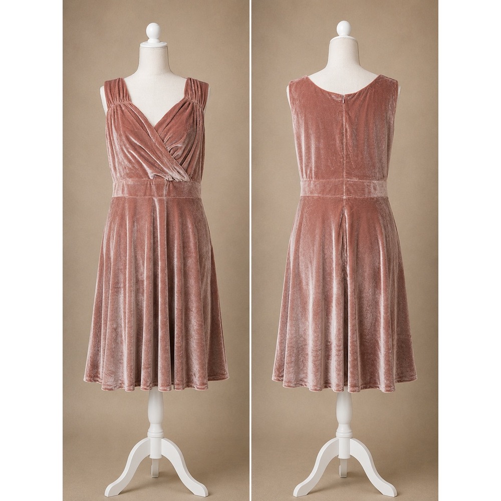 NWT Grace Karin Velvet Midi Dress XL Dusty Rose Wedding Guest Cocktail Dress